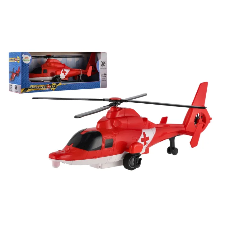 Teddies Vrtuľník/Helikoptéra záchrannej služby plast 22cm na spätné natiahnutie v krabičke 25x9x6,5cm