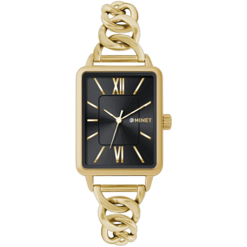 Čierne dámske hodinky SIENA so zlatým oceľovým remienkom MINET MWL5424