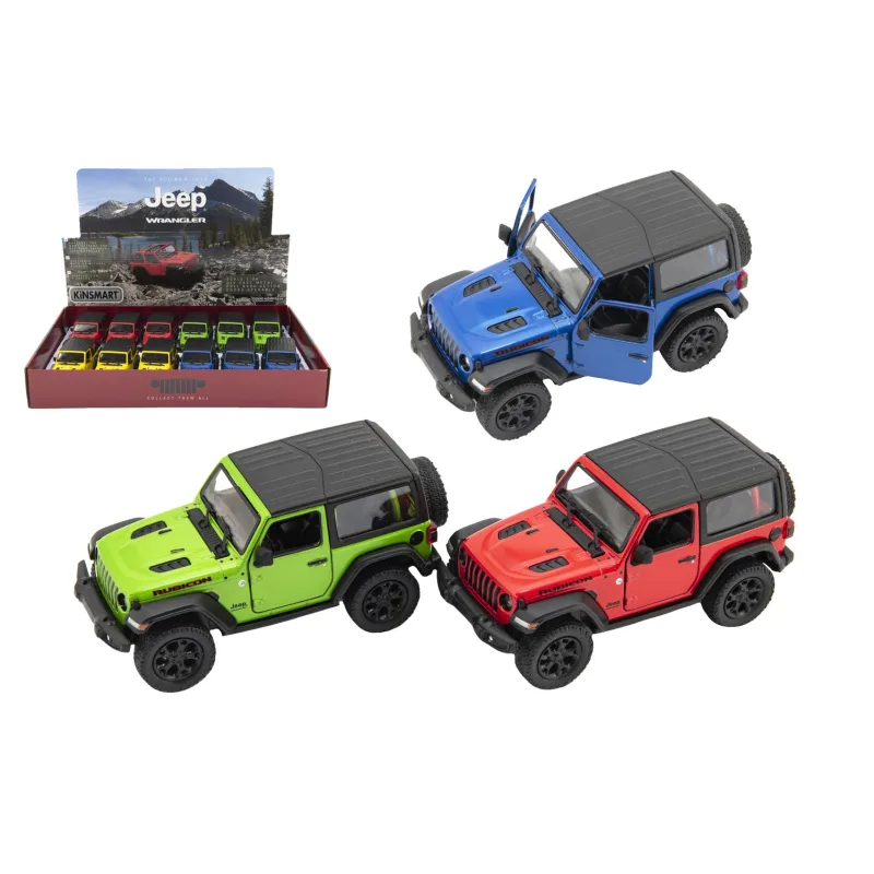 Teddies Auto Kinsmart Jeep Wrangler 2018 pevná strecha 1:34 12,5cm kov 4 farby na spätné natiahnutie