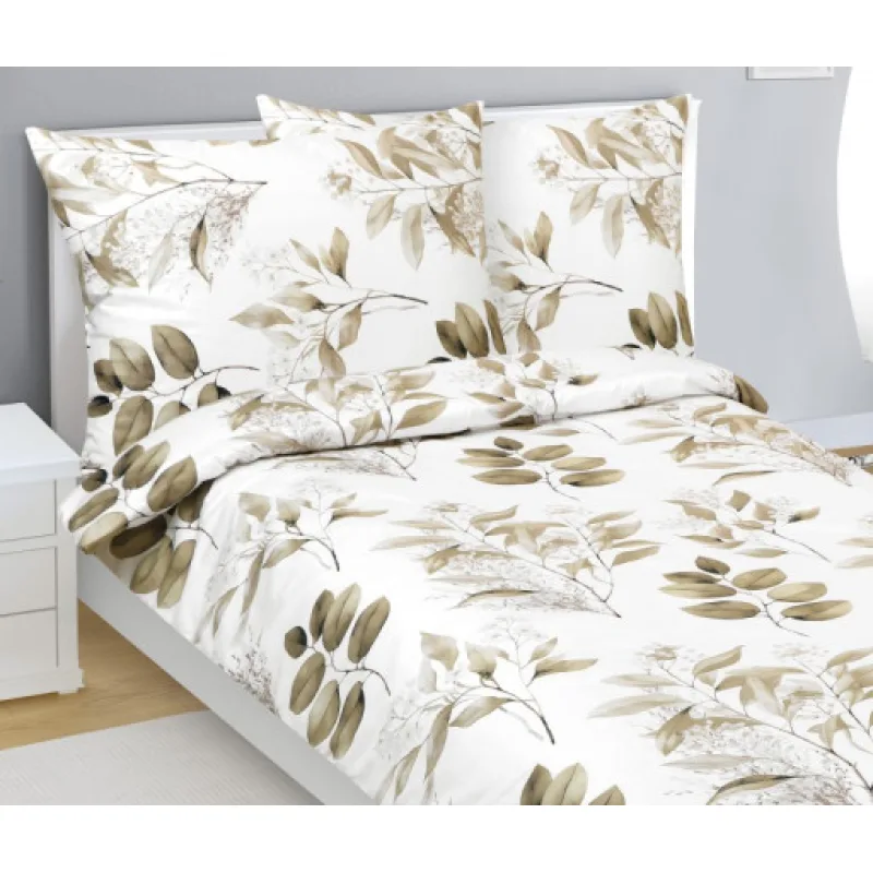 Bellatex Povlečení bavlněný satén, Hnědé listy - 140x220, 70x90cm