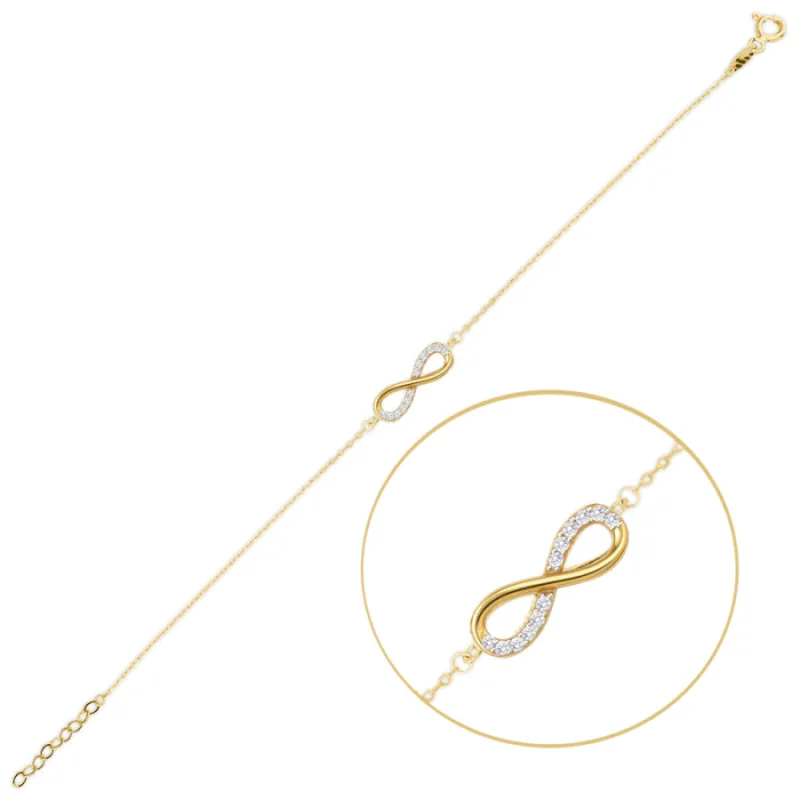 Elegantný zlatý náramok nekonečno s bielymi zirkónmi Au 585/1000 1,15g MINET JMG0266WGB17