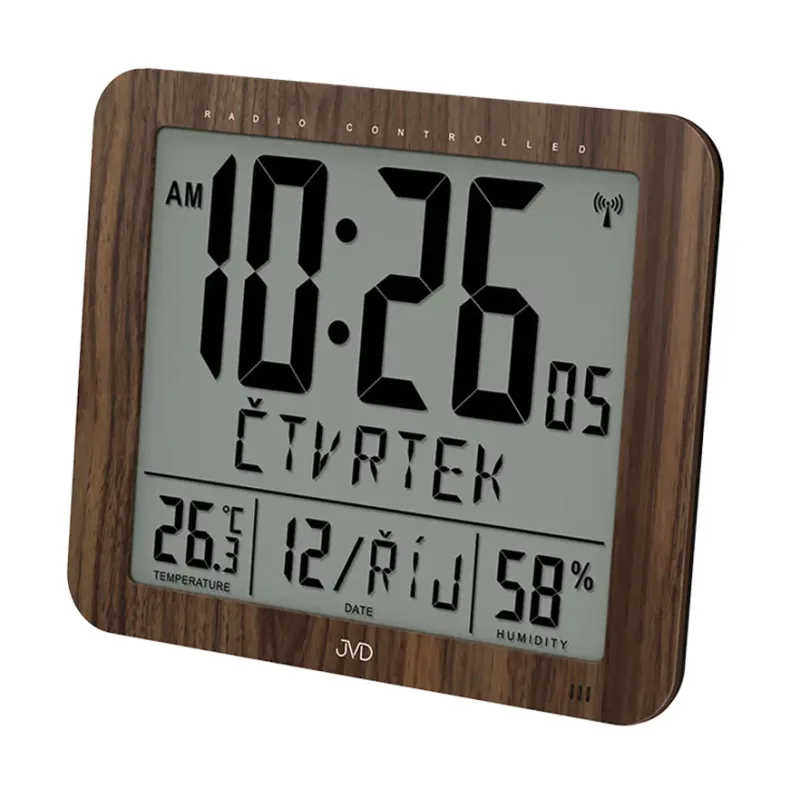 Rádiem řízené digitální hodiny s budíkem hnědé JVD DH9335.2