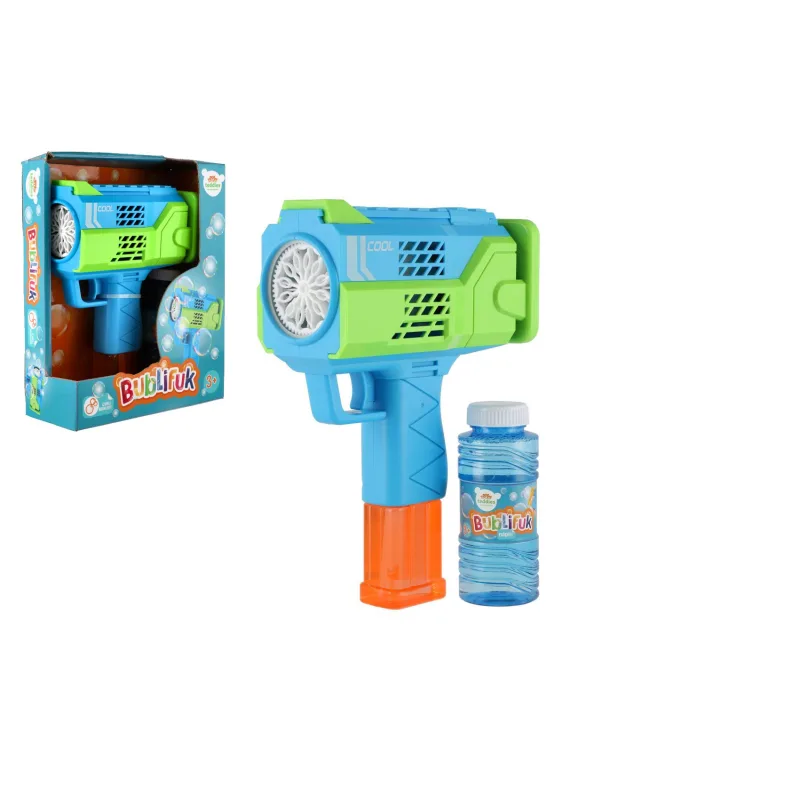 Teddies Bublifuk pištoľ s náplňou plast 16cm na batérie v krabičke 18x23x8cm