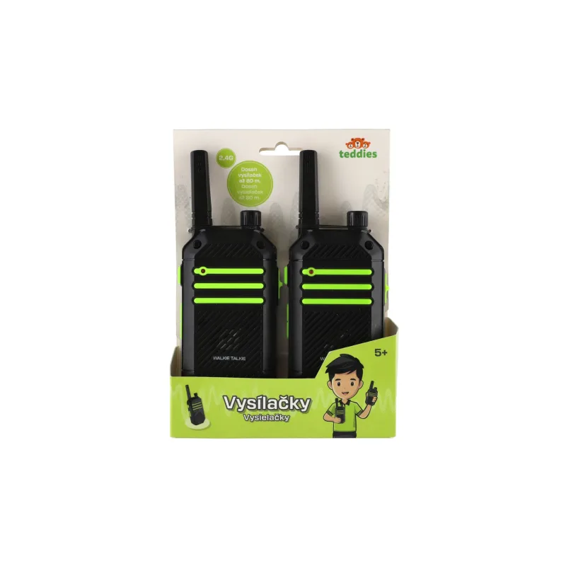 Teddies Vysielačky 2ks walkie-talkie 2,4 GHz dosah 80 metrov plast na batérie v krabičke 15x20x4cm
