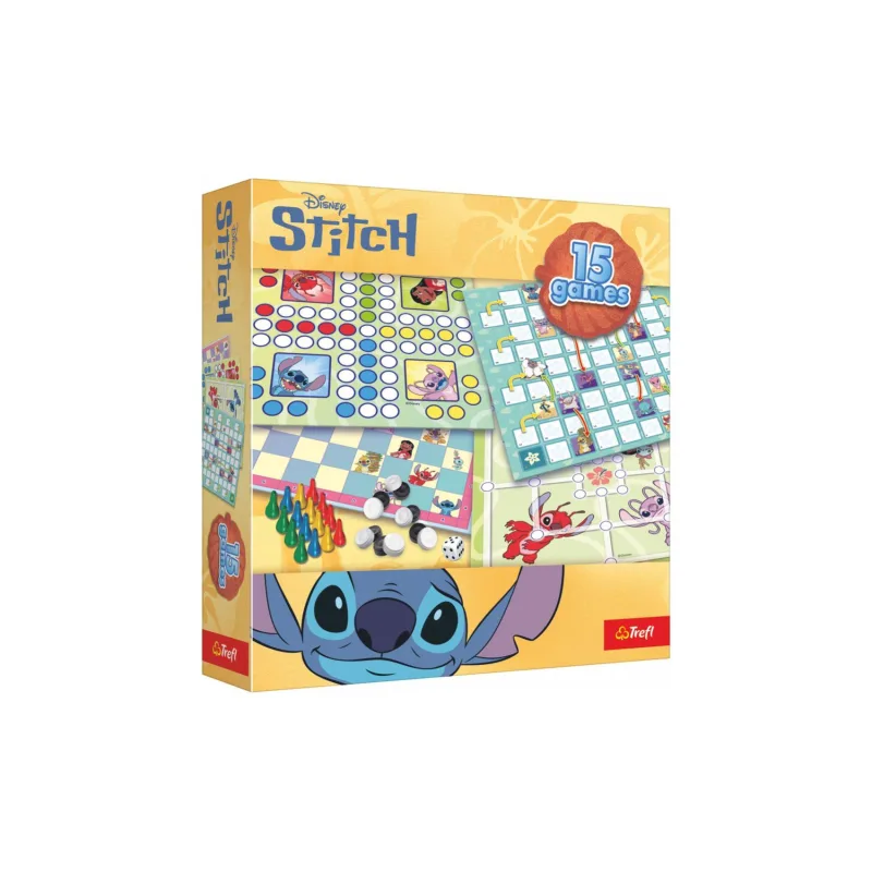 Trefl Sada 15 her Stitch společenská hra v krabici 24,5x24,5x5,5cm
