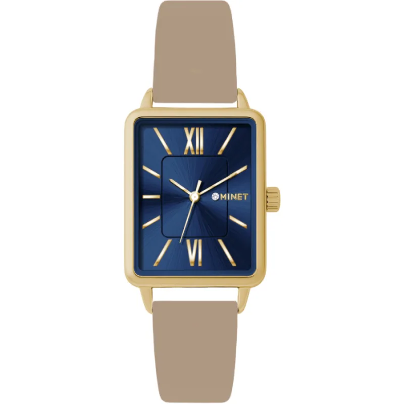 Zlatomodré dámske hodinky SIENA s béžovým koženým remienkom MINET MWL5431