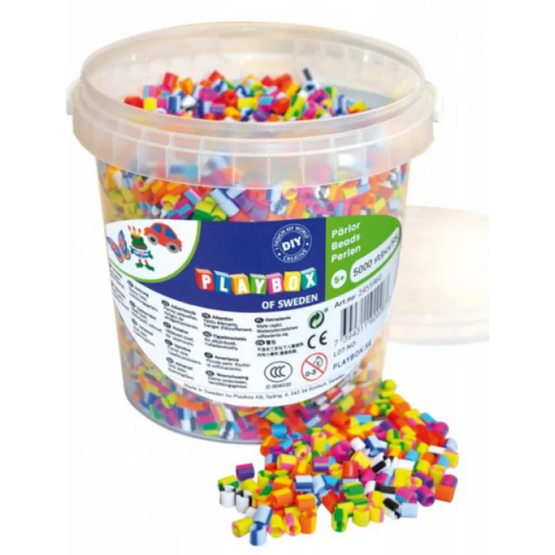 Playbox zažehlovací korálky pruhovaný mix v kýblíku, 5 000ks