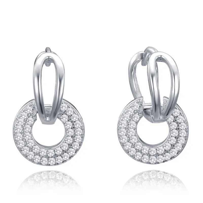 Luxusné strieborné náušnice dvojité krúžky s bielymi zirkónmi MINET JMAN0562SE00