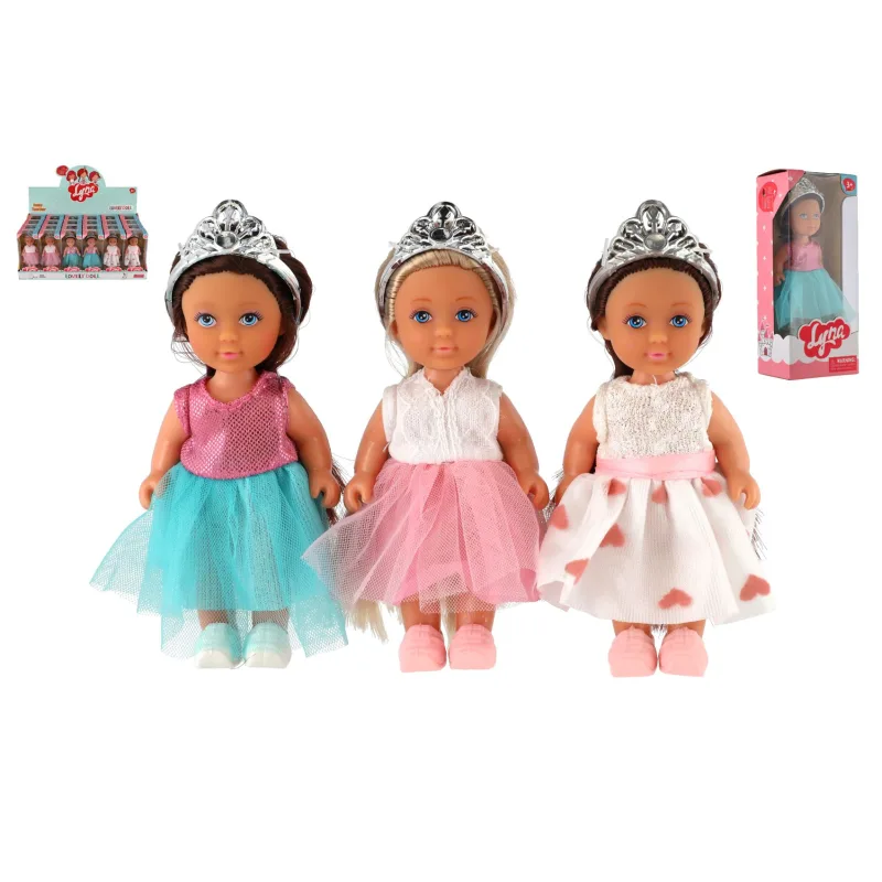 Teddies Bábika princezná plast 12cm pevné telo 3 druhy v krabičke 7x15x5cm