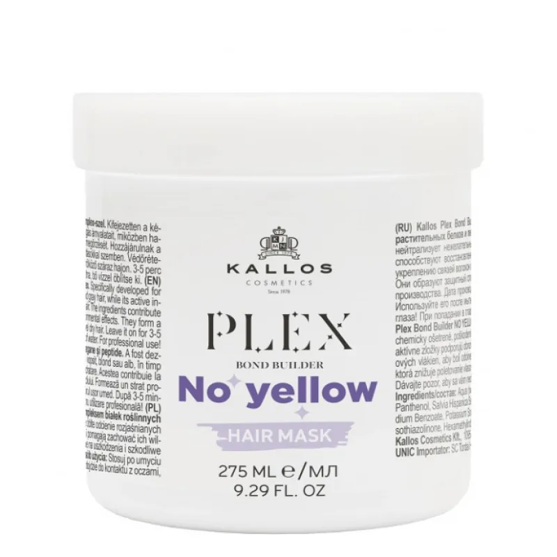 KALLOS Plex Bond No Yellow Hair Mask 275ml - neutralizačná maska proti žltým tónom blond vlasov