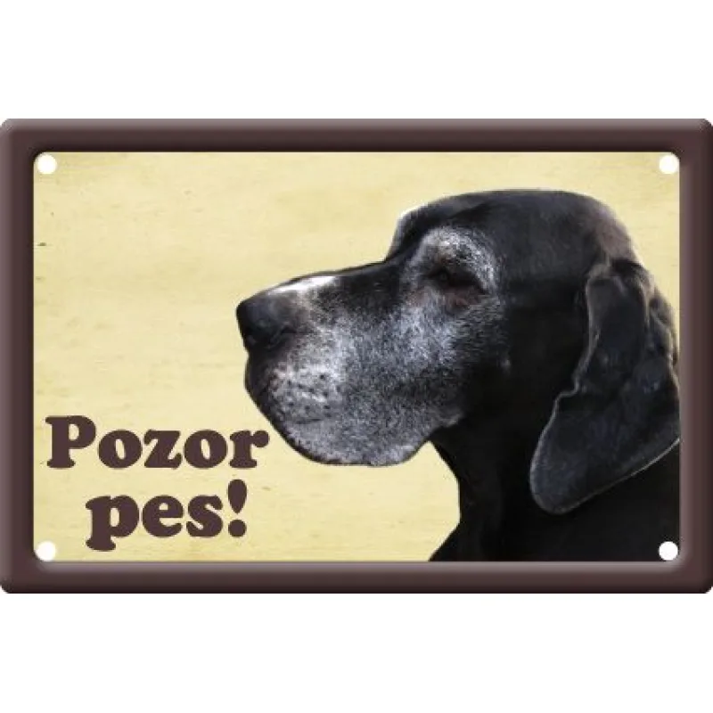 Plechová psí cedule, Německá doga tmavá, Pozor pes