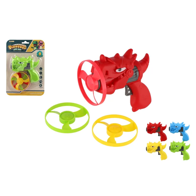 Teddies Vystreľovacia vrtuľka 3ks + štartér pištoľ dinosaurus plast 4 farby na karte 15,5x24x5cm