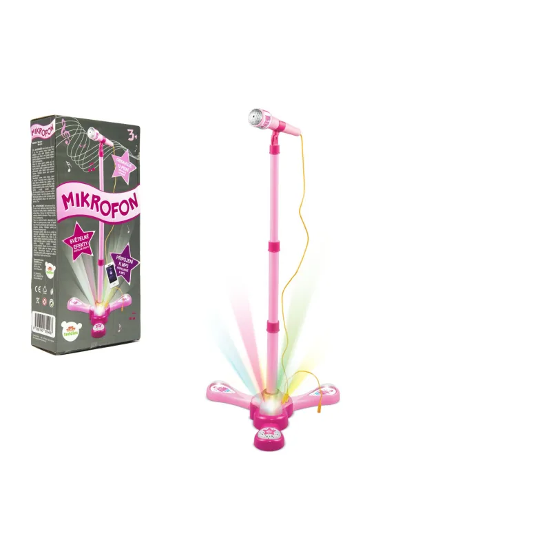 Teddies Mikrofón karaoke ružový plast na batérie so svetlom so zvukom v krabici 17x34x7cm