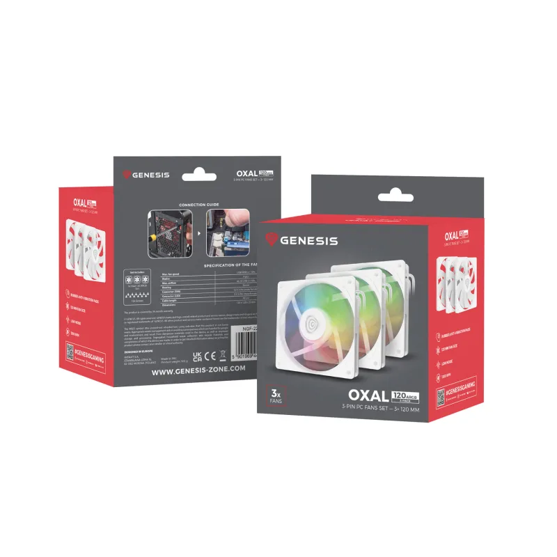 Ventilátor Genesis OXAL 120 ARGB, 3-Pack, Bílý NGF-2266