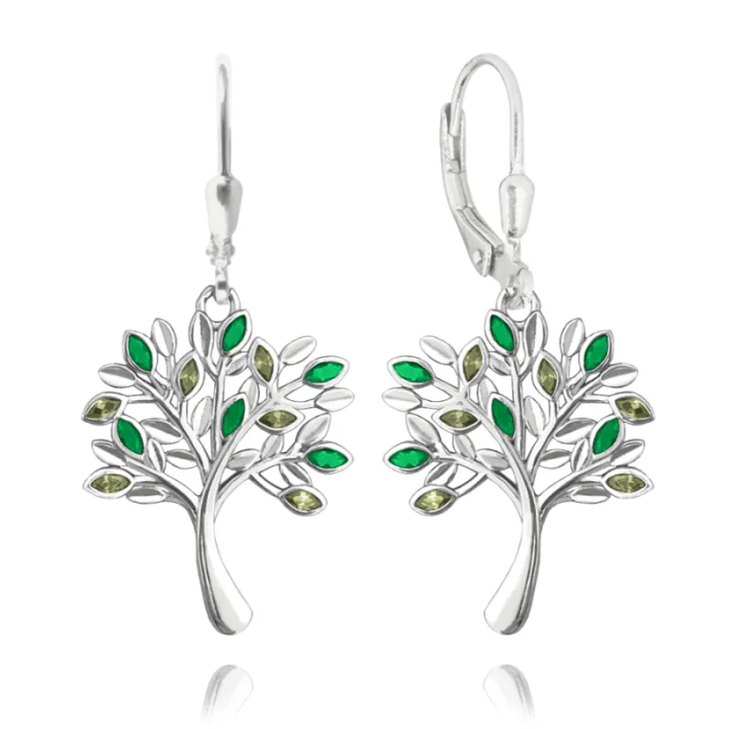 Strieborné náušnice TREE OF LIFE so zelenými zirkónmi MINET JMAS5061ZE00