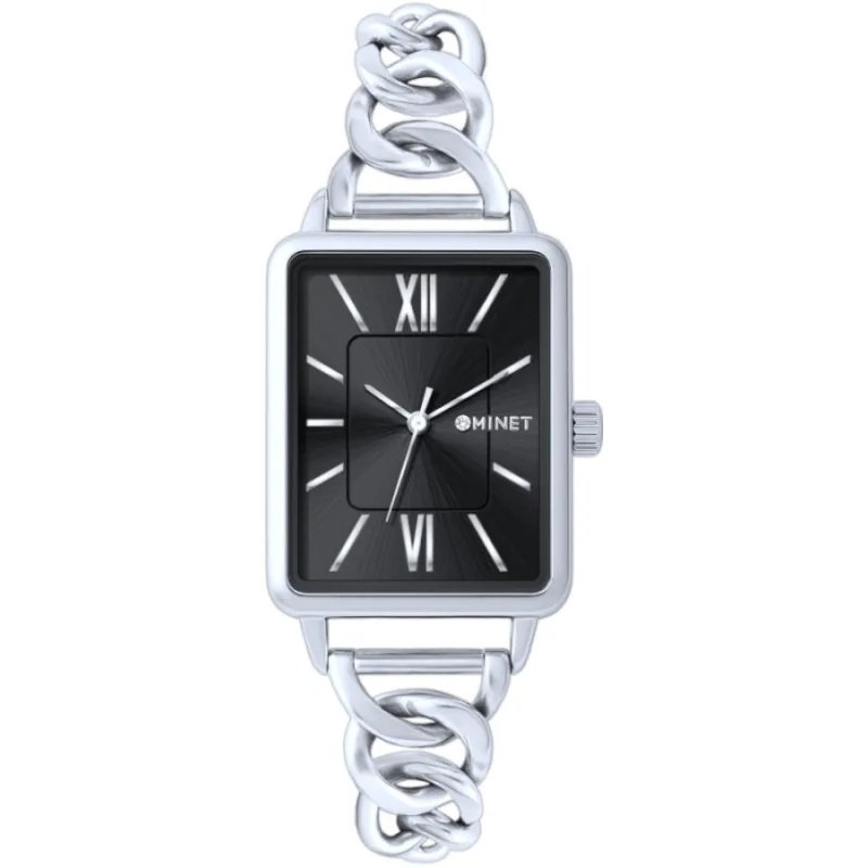 Čierne dámske hodinky SIENA so strieborným oceľovým remienkom MINET MWL5410