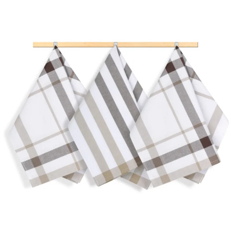 Bellatex Kuchyňské utěrky, sada 3 kusů - Kostka béžová, hnědá - 50x70 cm