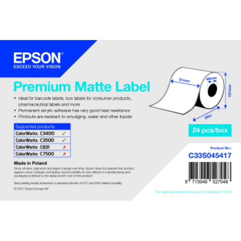 EPSON POKLADNÍ SYSTÉMY Premium Matte Label Cont.R, 51mm x 35m C33S045417