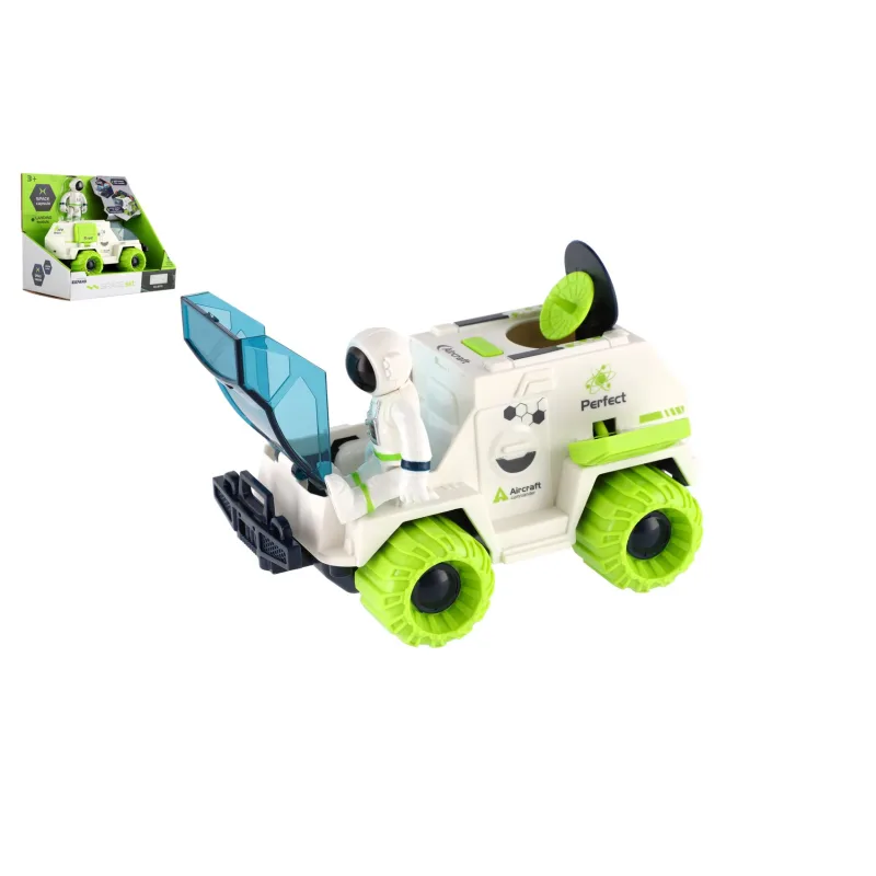 Teddies Sada vesmír plast astronaut, vesmírne auto na zotrvačník v krabici 20x18x13cm