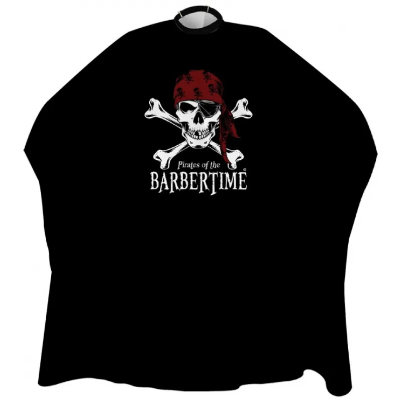 Pirates of the BARBERTIME BARBERTIME Crystal Barber Cape - barber pláštenka pirátsky znak - čierna