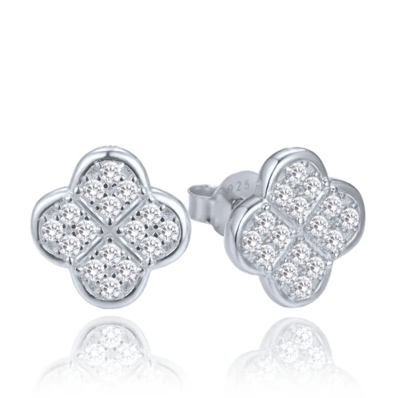 Strieborné náušnice štvorlístok s bielymi zirkónmi MINET JMAS7058SE01