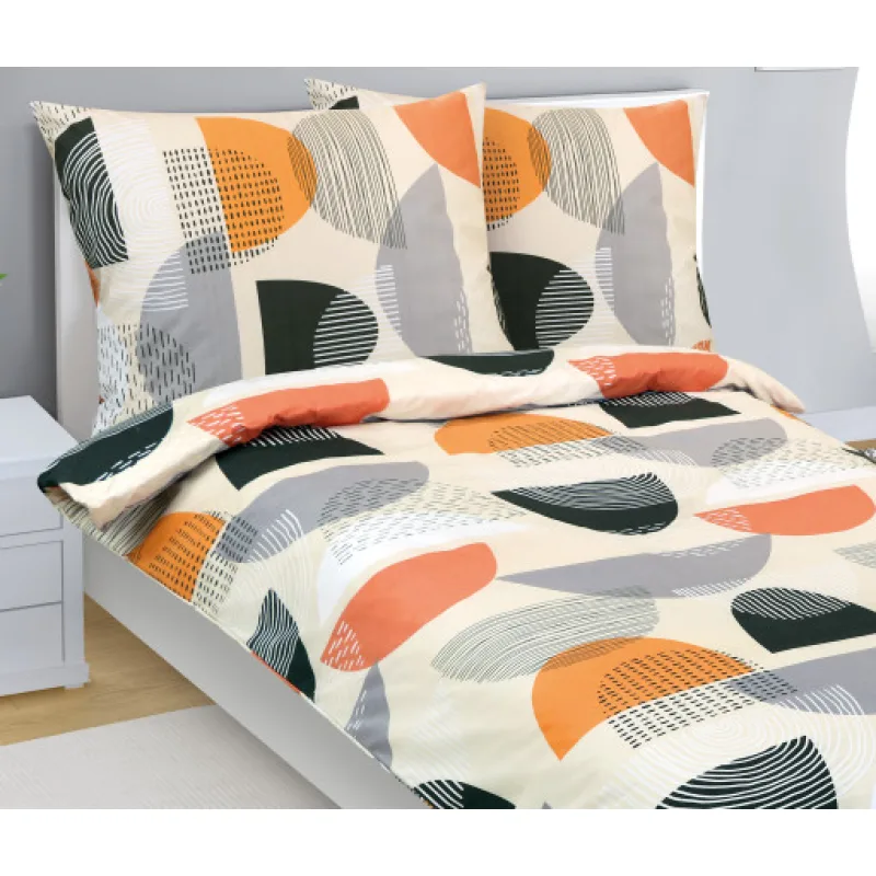 Bellatex Povlečení bavlna, Půplkruh oranžová, šedá - 140x200, 70x90cm