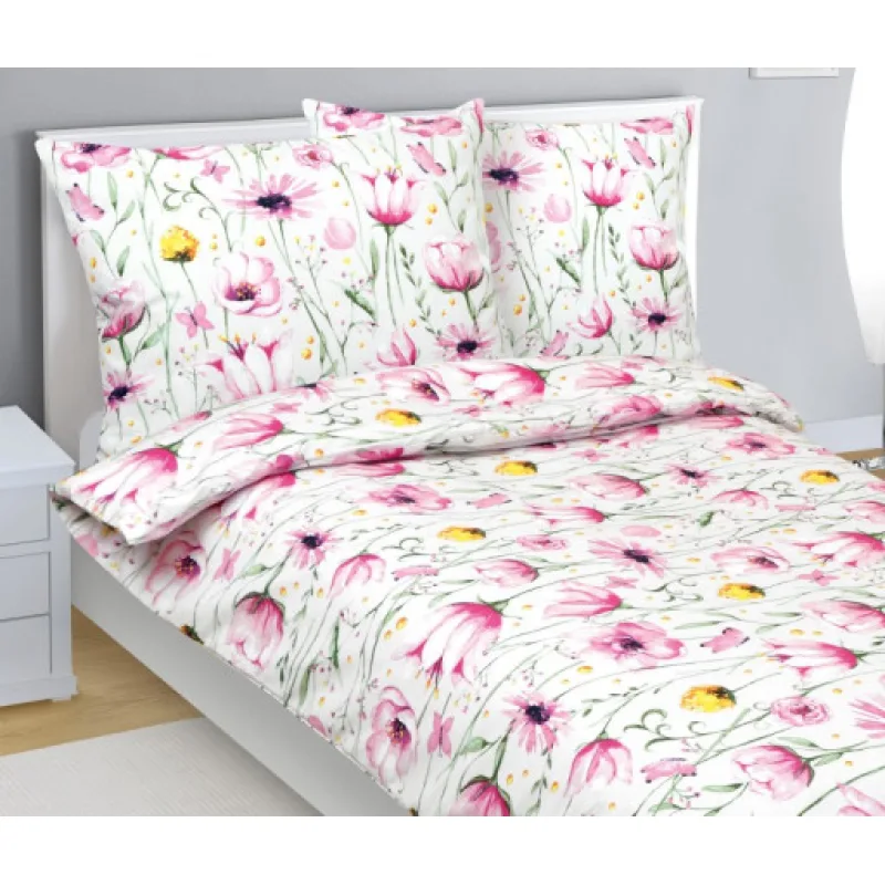 Bellatex Povlečení bavlna, Louka růžová, zelená - 140x200, 70x90cm