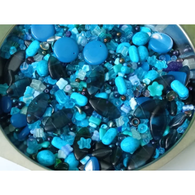 Skleněné korálky Jablonec - Modrý mix 250g