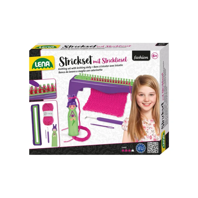 Lena Pletací stôl plast s vlnou a doplnkami v krabici 30x24x7cm