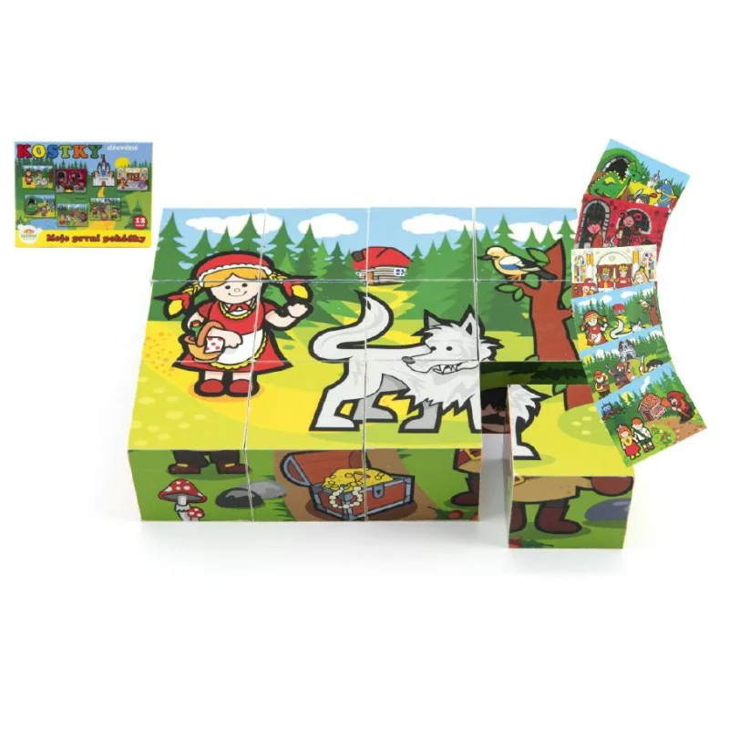 Teddies Kocky kubus drevené Moje prvé rozprávky 12ks v krabičke 17x12,5x4cm