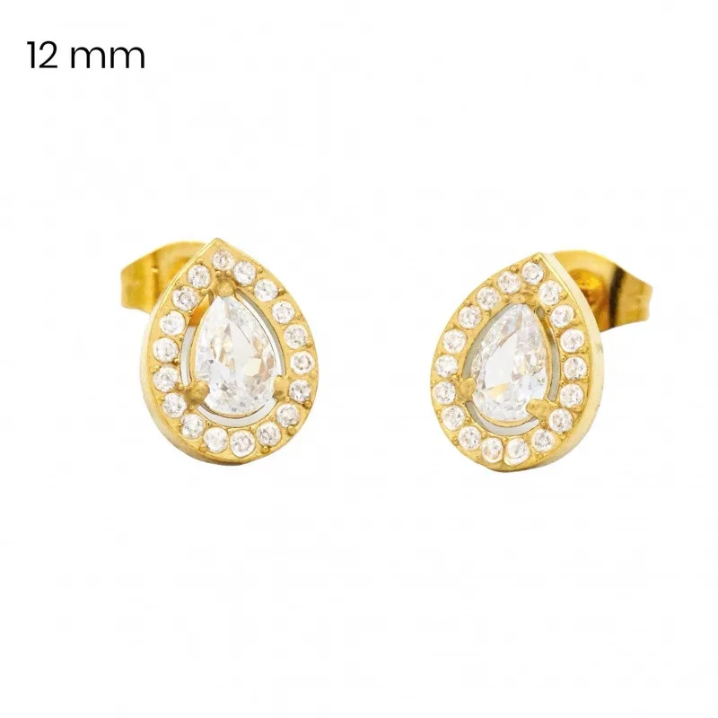 Pozlátené náušnice z chirurgickej ocele kvapky s kameňmi EXEED 245253