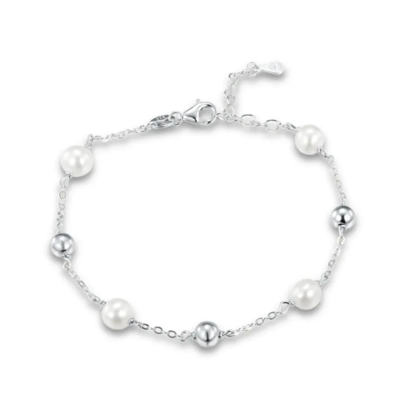 Strieborný náramok s guľôčkami a prírodnými perlami MINET JMAS7052SB16