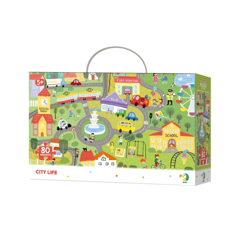 DODO Puzzle "Hľadanie predmetov" mesto 45x31cm 80 dielikov v krabici 25x16x6cm