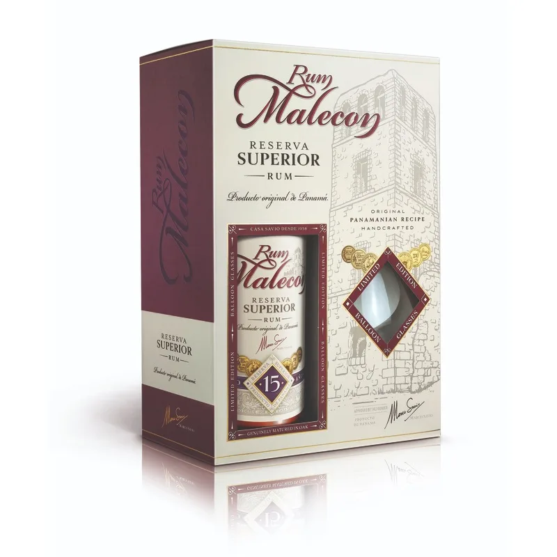 Malecon 15 Y.O., GLASS SET 40% 0,7l