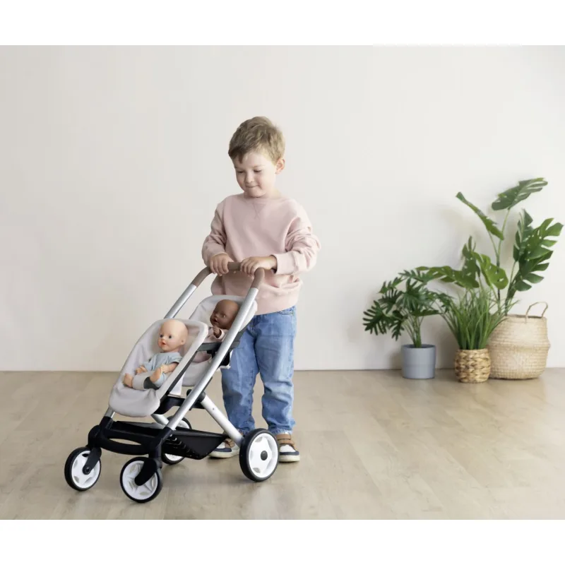 Smoby Sportovní kočárek pro panenky dvojčata Maxi Cosi béžový