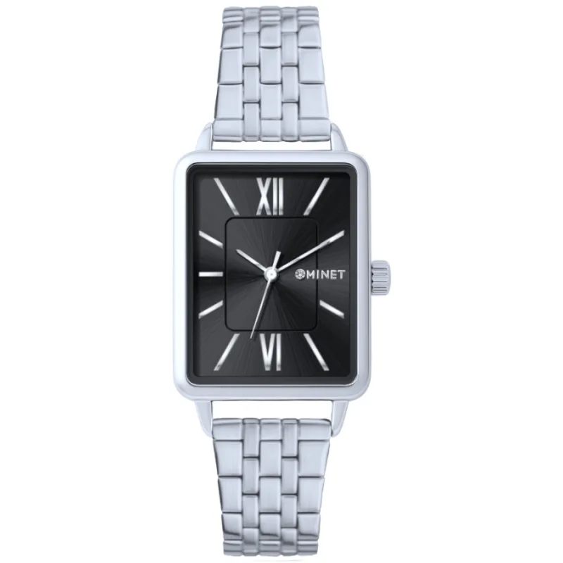 Čierne dámske hodinky SIENA so strieborným oceľovým remienkom MINET MWL5409