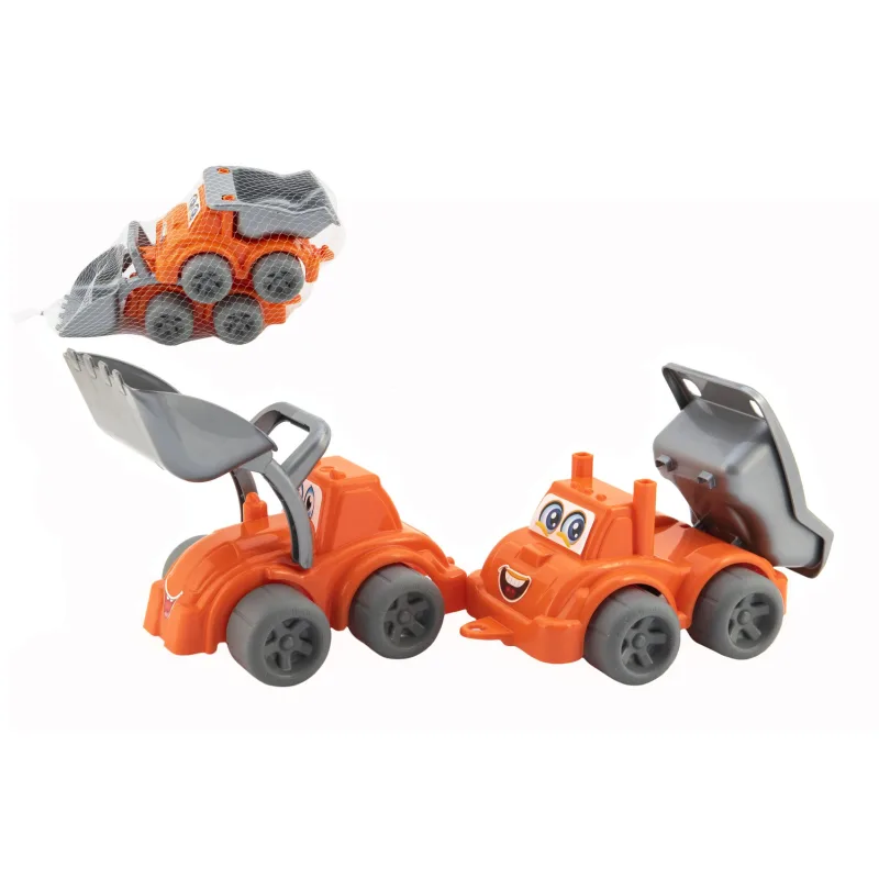 Teddies Stavebné stroje 2ks plast na voľný chod v sieťke 13x17x28cm 12m+