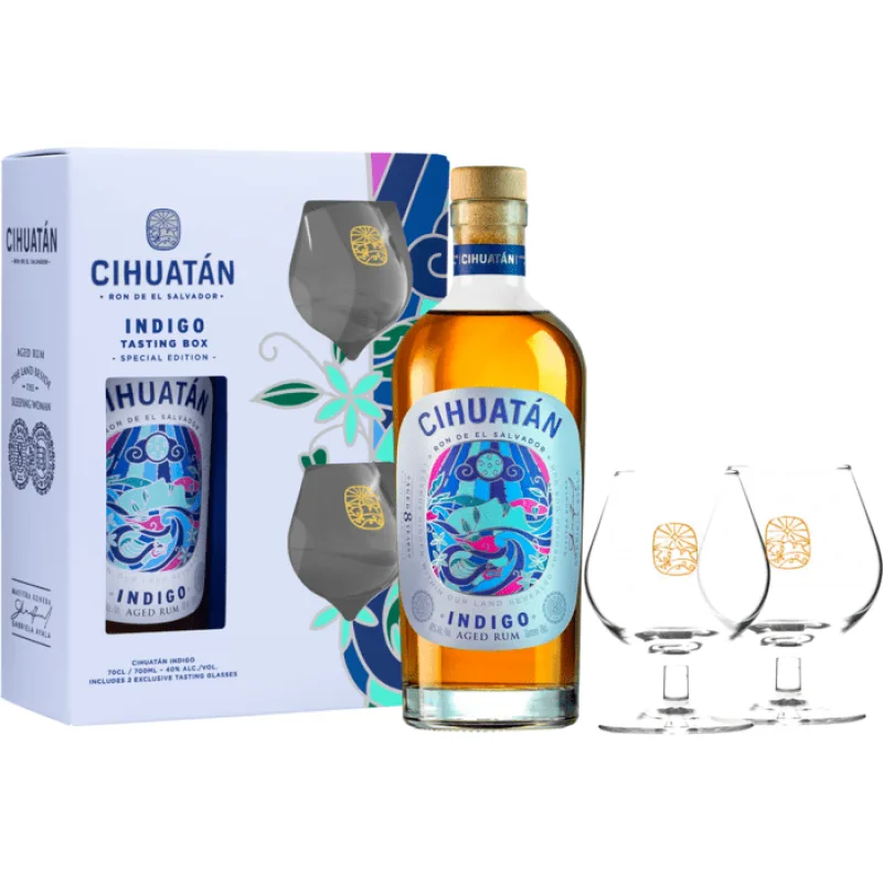 Cihuatán Indigo 8 ročný + 2 poháre 40% 0,7l