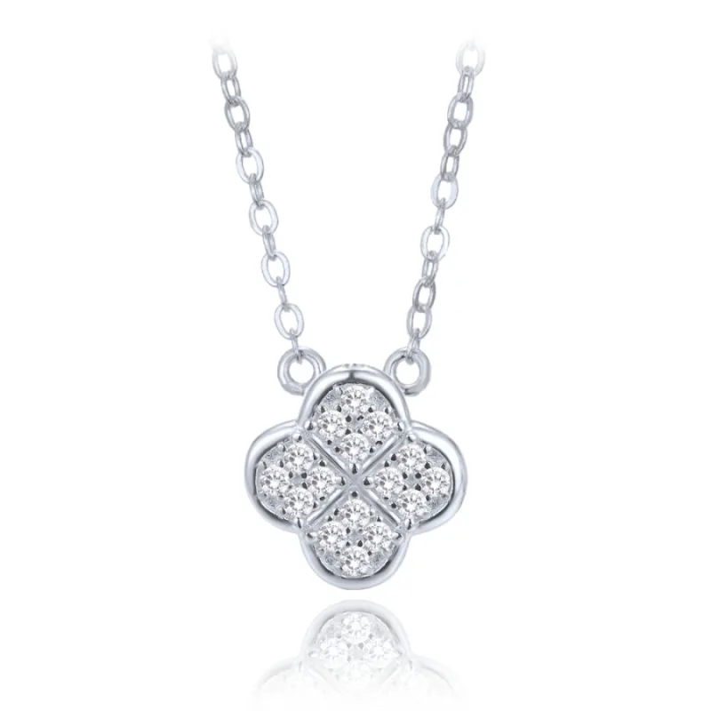 Strieborný náhrdelník štvorlístok s bielymi zirkónmi MINET JMAS7058SN47