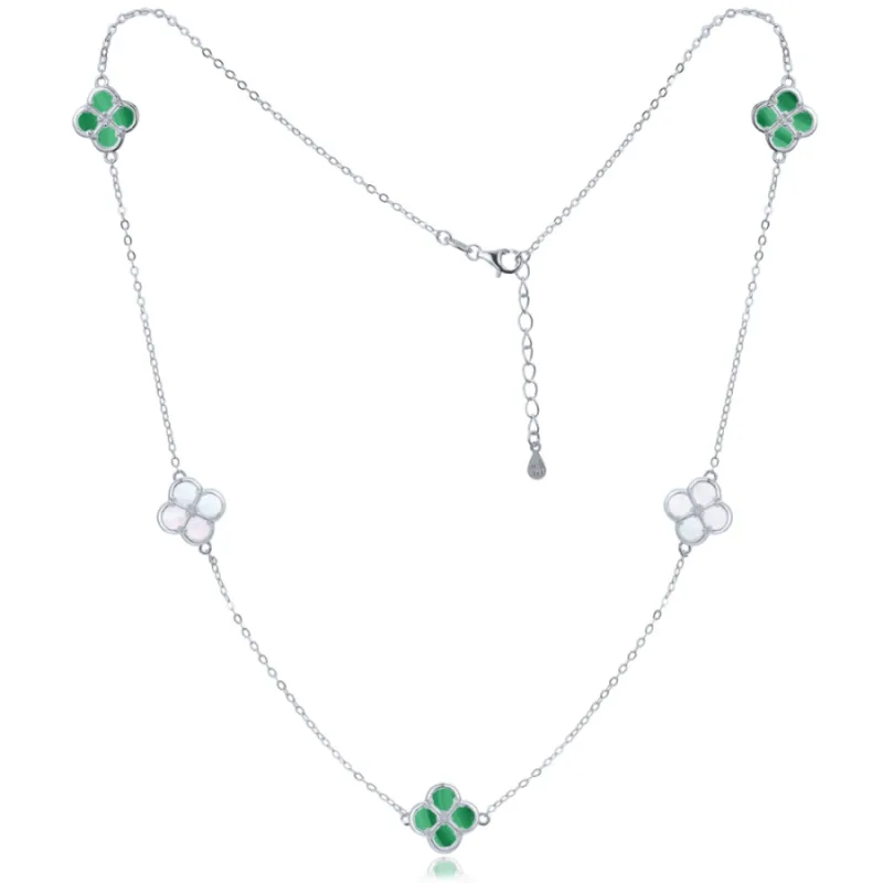 Pozlátený strieborný náhrdelník z bieleho perlete a malachitu MINET JMAS7058ZN50