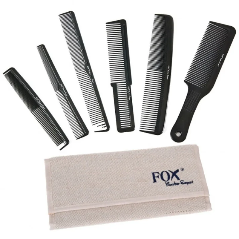 FOX Barber Expert Sada profesionálnych hrebeňov na vlasy - ľnené puzdro