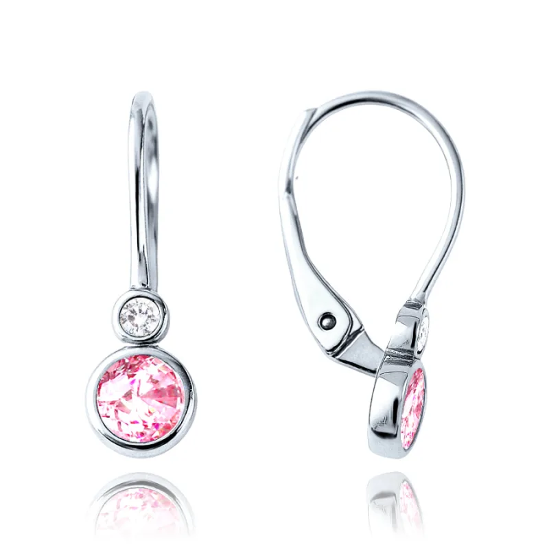 Detské náušnice z bieleho zlata s bielymi a ružovými zirkónmi Au 585/1000 1,70g MINET JMG0268PSE00