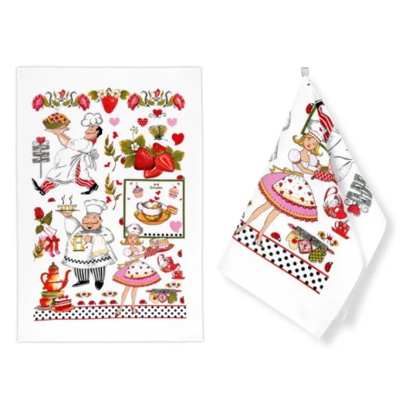 Bellatex Kuchyňské utěrky, sada 2 kusů - Kuchař červená, černá, zelená - 40x60cm