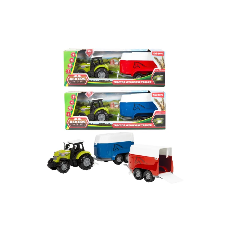 Teddies Traktor s prepravníkom na kone plast 24cm na voľný chod na batérie so svetlom, zvukom 2 farby