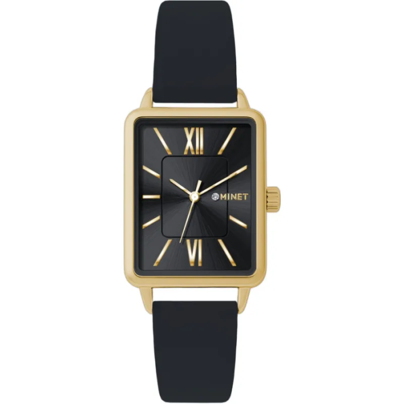 Čierne dámske hodinky SIENA s čiernym koženým remienkom MINET MWL5425