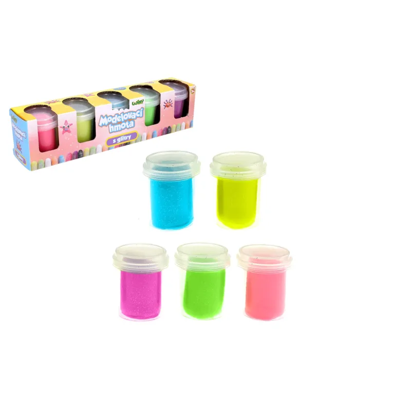 Wiky Plastelína/modelína s glitrami 5x56g v kelímku v krabičke 27x7x6cm