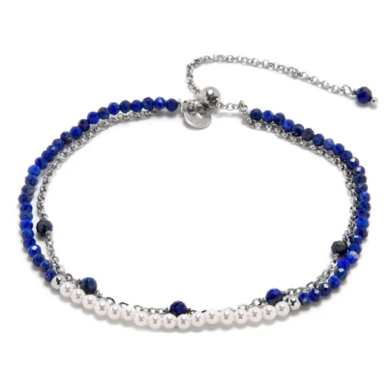 Dvojitý strieborný náramok s perličkami a lapisem AURA XBA25/2/3