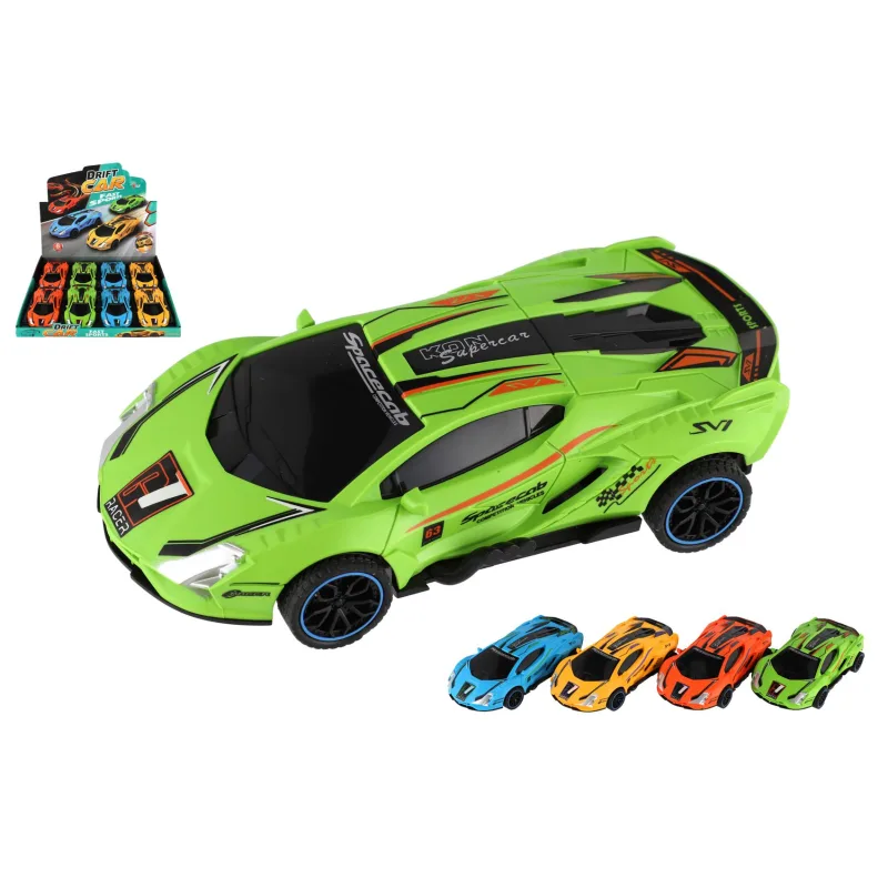 Teddies Auto závodné driftovacie plast 16cm na zotrvačník 4 farby 8ks v boxe