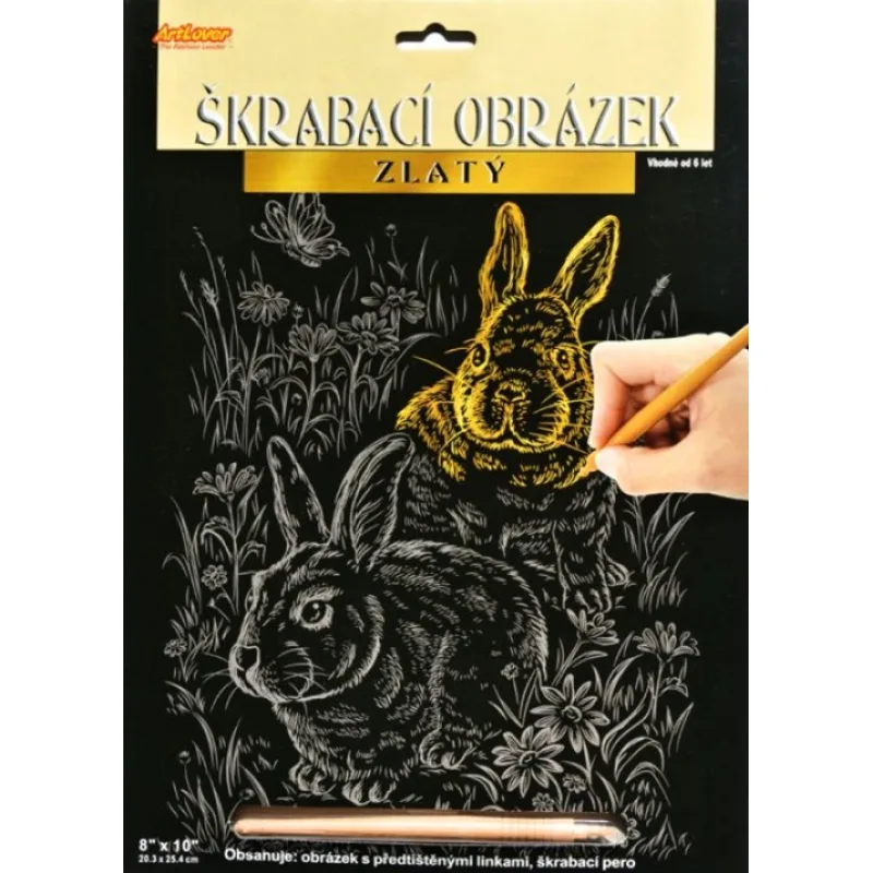 ArtLover škrabací obrázek zlatý, Zajíci - 25x20 cm