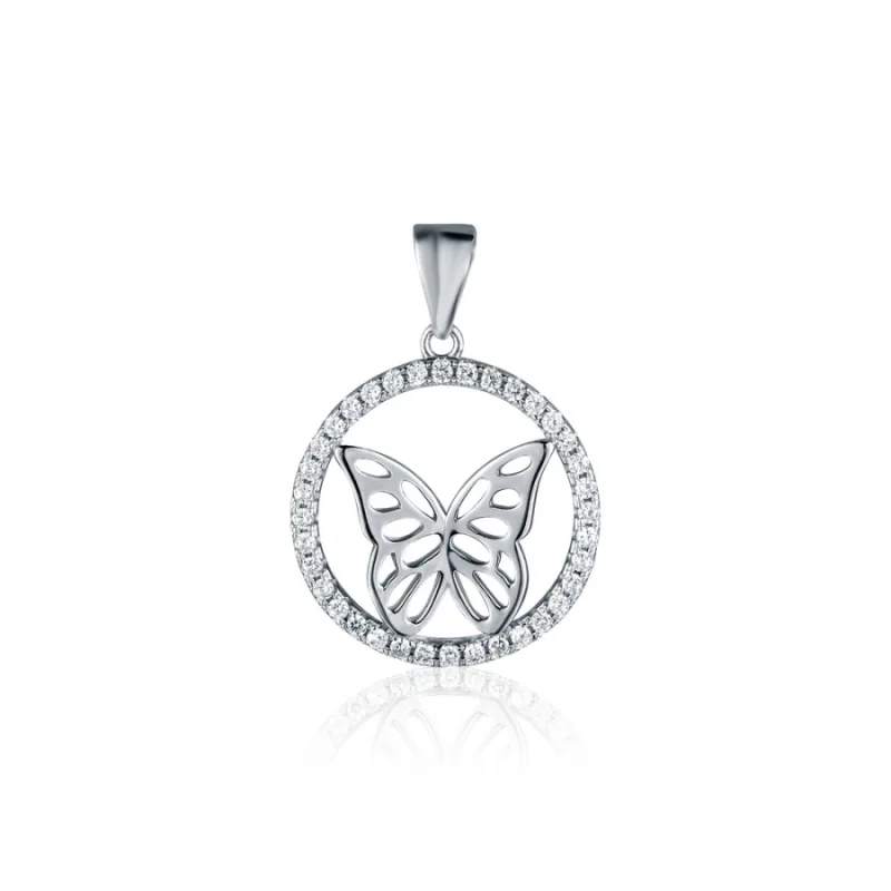Strieborný prívesok motýľ v krúžku so zirkónmi JVD SVLP1247X86BI00